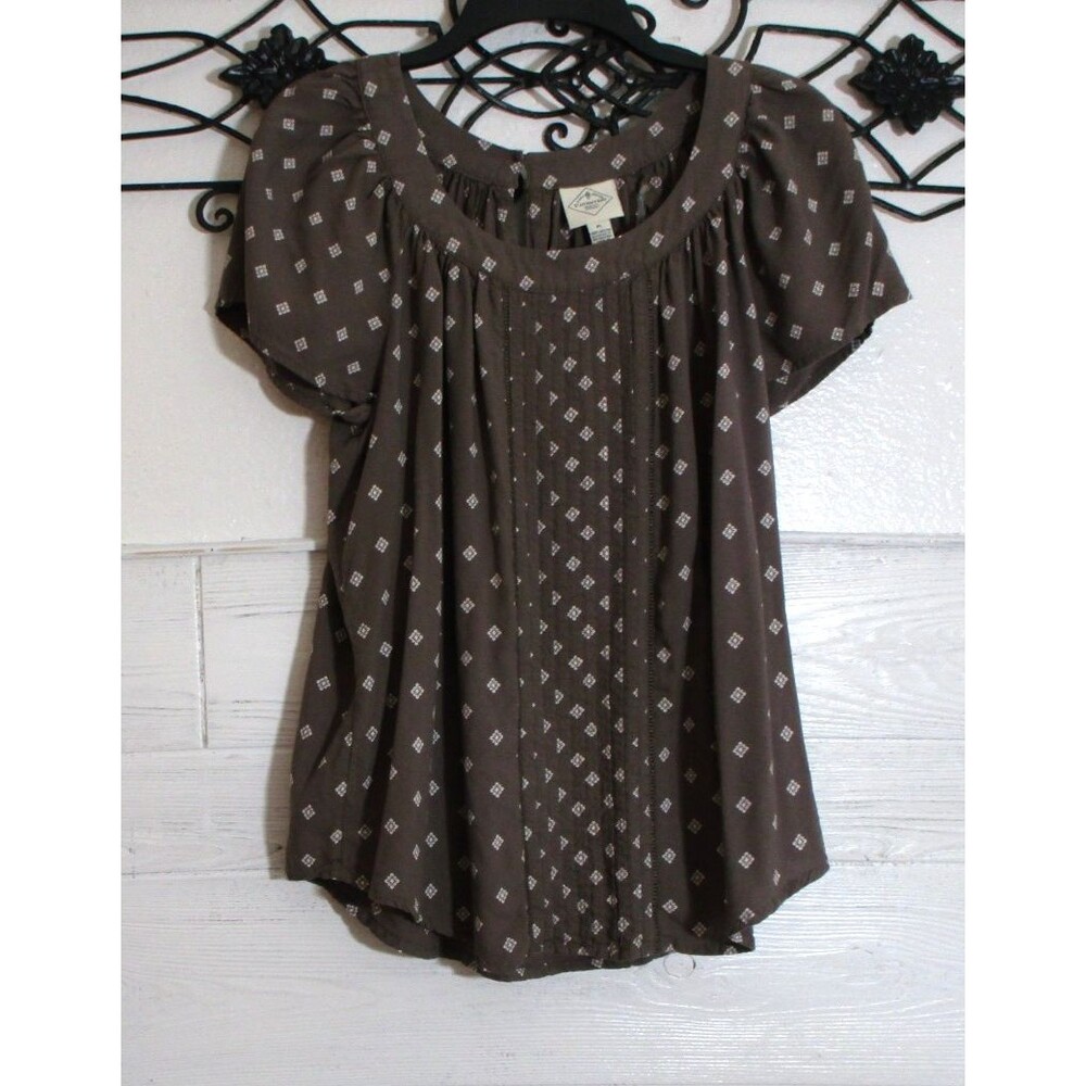 St John's Bay Women's Top Size PL Short Sleeveless Brown Floral Round Neck